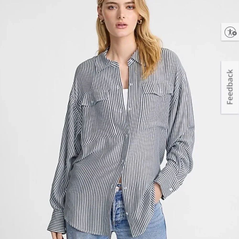 Express Single Pocket Striped Boyfriend Top